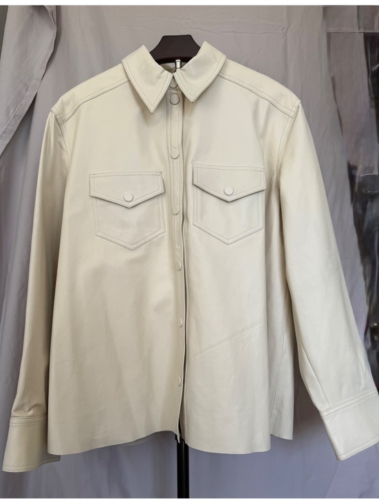 Tops - L'Academie Aylah Faux Leather Blouse Shirt Jacket Cream Beige Women's Size S